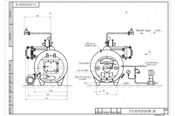 Твердотопливный парогенератор 300 кг 170 С чертеж