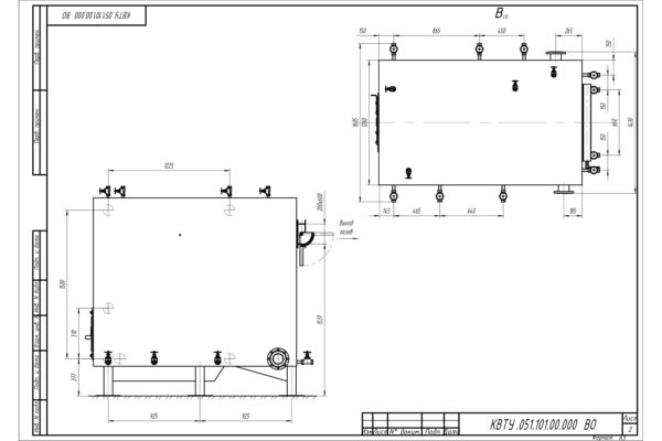 Чертеж водогрейного котла КВр 0.6 с ОУР