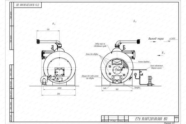 Твердотопливный парогенератор 1000 кг 115 С чертеж